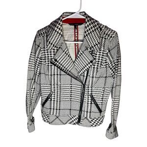 White House Black Market Women's Houndstooth Moto Jacket Size 10 Multico…
